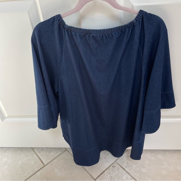 NWT Chico’s Dark Wash Denim Stretch Convertible Popover Swing 3/4 Sleeve Top - Picture 7 of 12